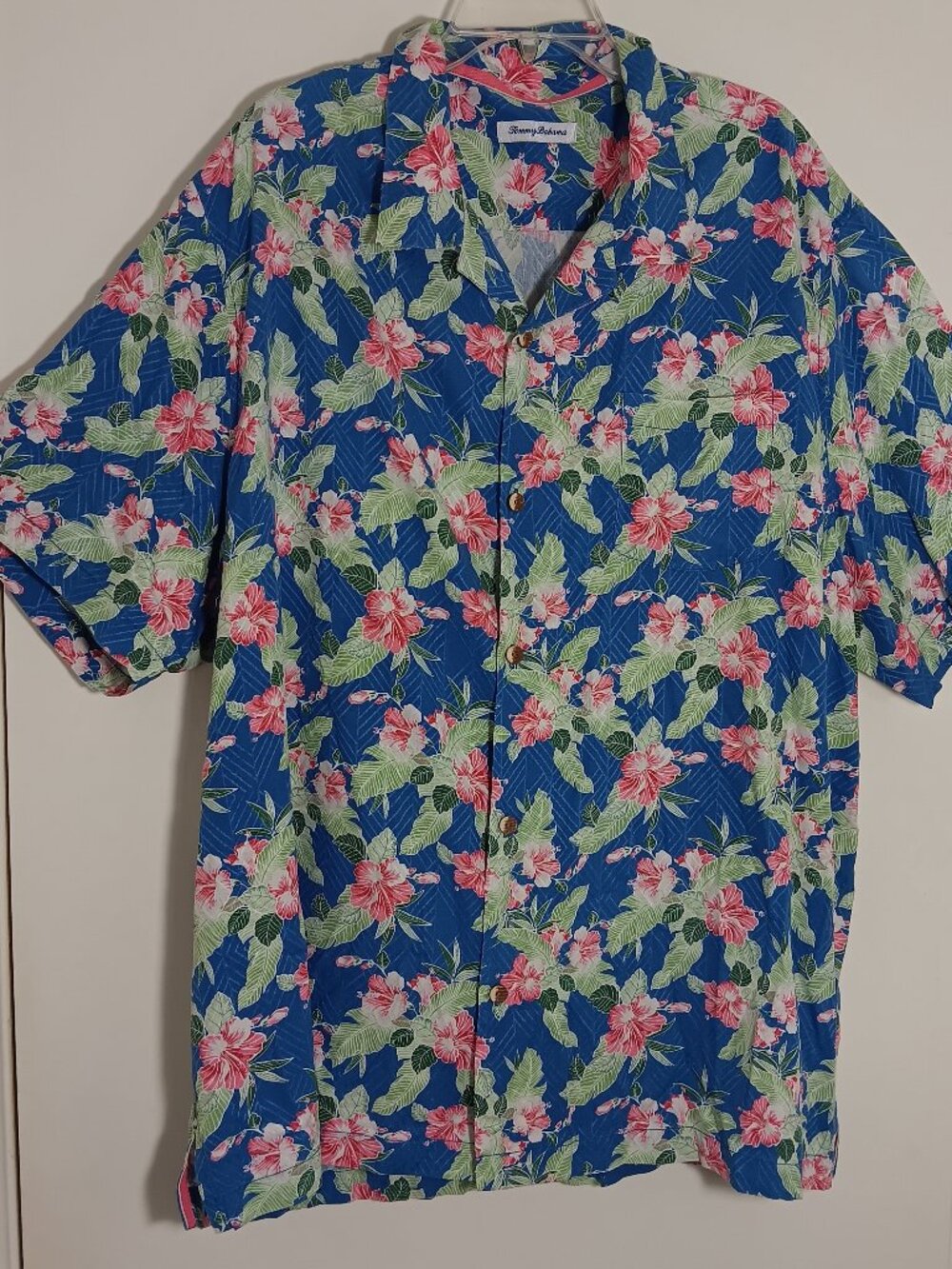 Tommy bahamas mens 3XL 100% silk Hawaiian shirt blue hibiscus floral camp